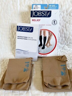 2 Pair JOBST Relief Open Toe Knee Hi Compression Socks XL Beige 15-20 mmHg NWOT